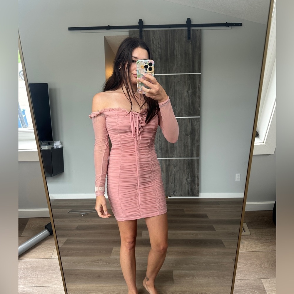 Fashion Nova Pink Long Sleeve Dress